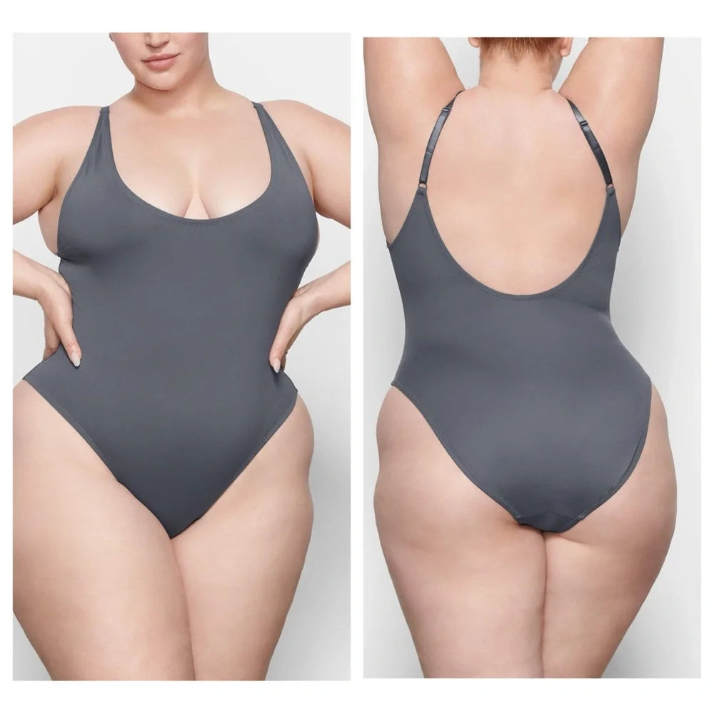 NWT Skims Signature Swim Scoop Neck One-Piece Swimsuit in Gunmetal Women’s L, 3X